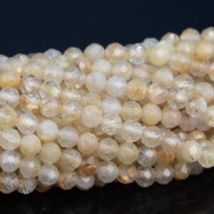 3mm Gold Rutile Quartz Beads Grade Aa Genuine Natural Gemstone Full Strand Faceted Round Loose Beads 15" Bulk Lot Options (110699-3222)