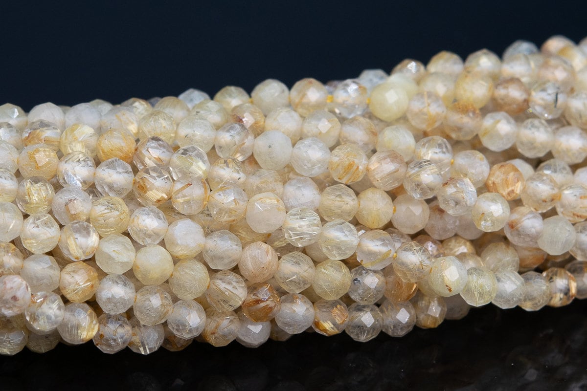3mm Gold Rutile Quartz Beads Grade Aa Genuine Natural Gemstone Full Strand Faceted Round Loose Beads 15" Bulk Lot Options (110699-3222)