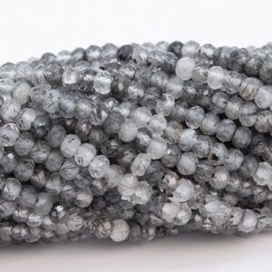 3x2mm Black Rutilated Quartz Beads Aaa Genuine Natural Gemstone Full Strand Faceted Rondelle Loose Beads 15" Bulk Lot Options (110687-3219)