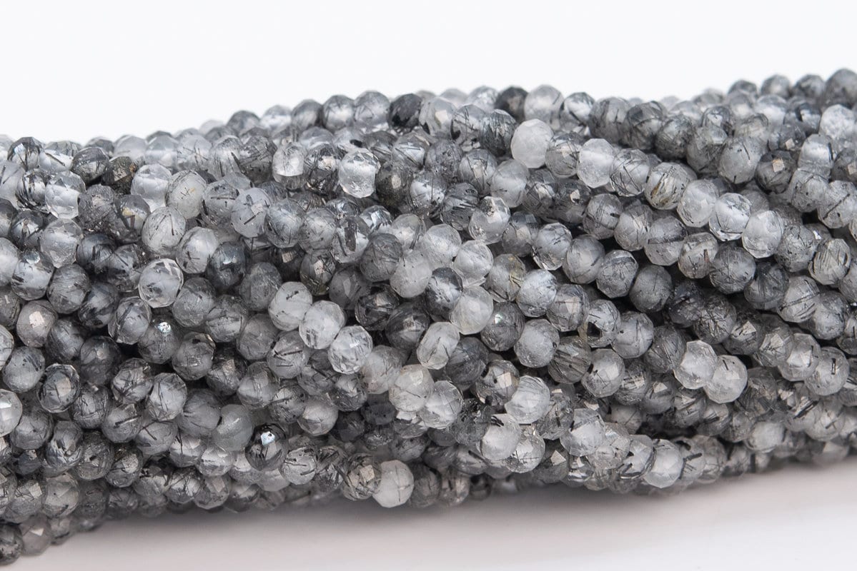 3x2mm Black Rutilated Quartz Beads Aaa Genuine Natural Gemstone Full Strand Faceted Rondelle Loose Beads 15" Bulk Lot Options (110687-3219)