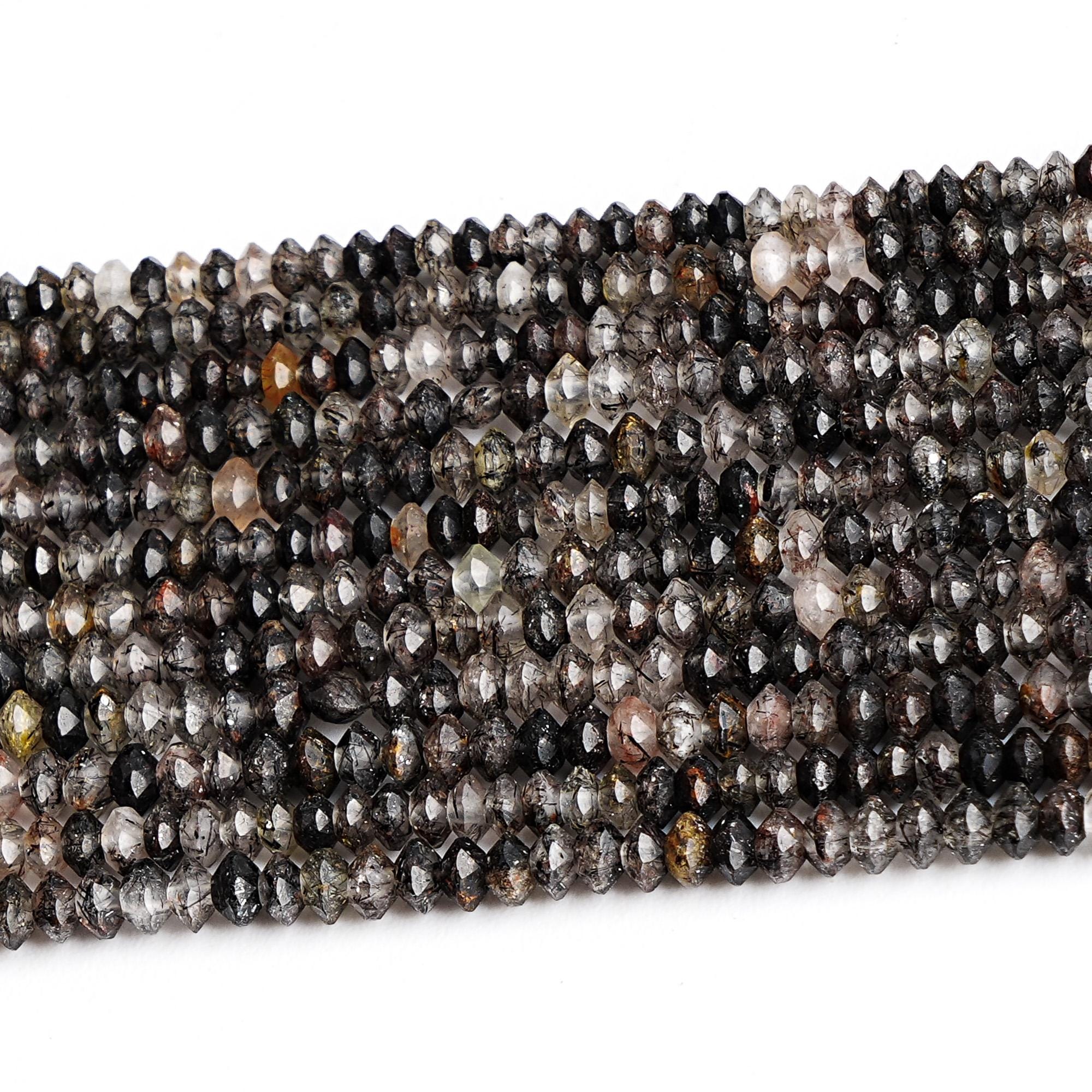 3x2mm Black Rutilated Quartz Beads Grade Aa Genuine Natural Gemstone 15" Faceted Saucer Loose Beads For Handcrafting Jewelry (127711-2583) 3x2mm Black Rutilated Quartz Beads Grade Aa Genuine Natural Gemstone 15" Faceted Saucer Loose Beads For Handcrafting Jewelry (127711-2583)