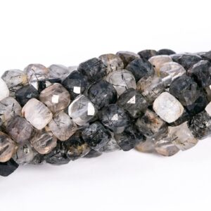4mm Black Rutilated Quartz Beads Faceted Cube Grade Aa Genuine Natural Gemstone Loose Beads 15.5" Bulk Lot Options (113052)