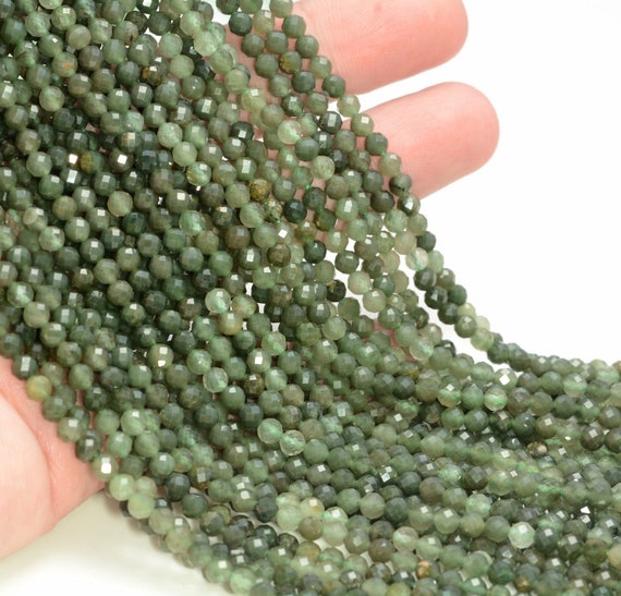 4mm Rutilated Quartz Gemstone Green Micro Faceted Round Grade Aaa Beads 15.5inch Bulk Lot 1,6,12,24 And 48 (80010075-a198)