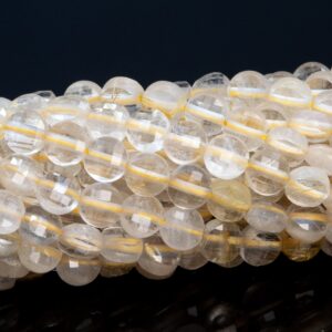 4MM Gold Rutile Quartz Beads Faceted Flat Round Button Grade AA Genuine Natural Gemstone Loose Beads 15" / 7.5" Bulk Lot Options (111677)