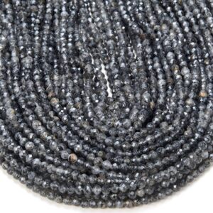 4MM Natural Black Rutilated Quartz Gemstone Grade AAA Micro Faceted Round Beads 15 inch Full Strand BULK LOT 1,2,6,12 and 50 (80016240-P51)