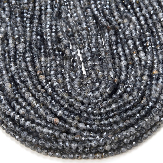 4mm Natural Black Rutilated Quartz Gemstone Grade Aaa Micro Faceted Round Beads 15 Inch Full Strand Bulk Lot 1,2,6,12 And 50 (80016240-p51)