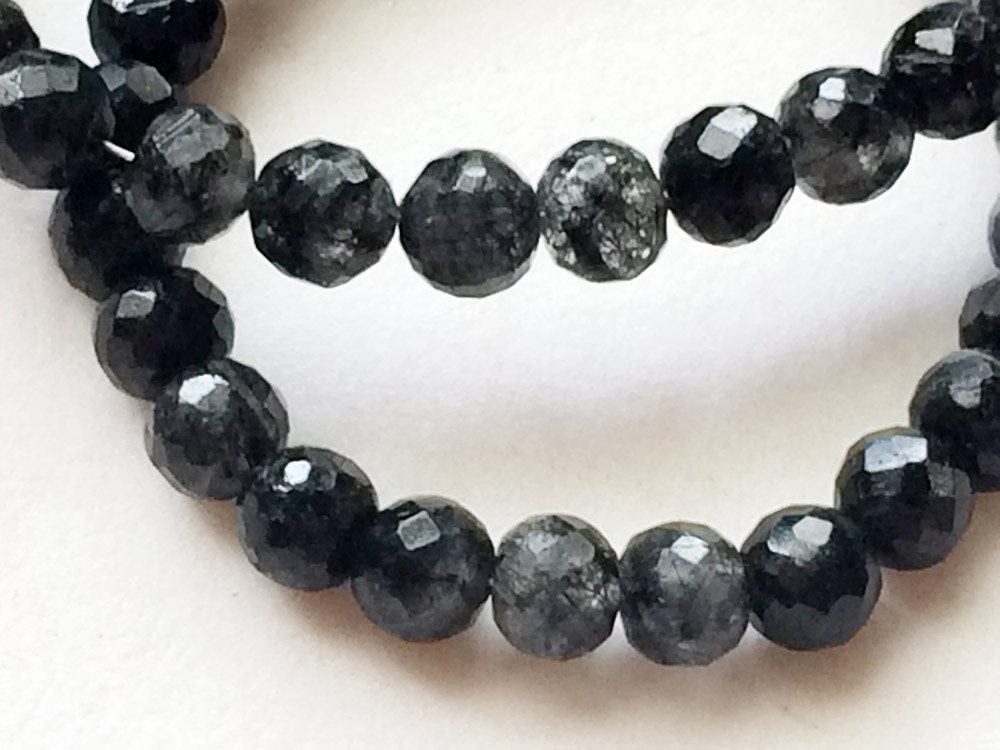 5-5.5mm Rutilated Quartz Faceted Ball Beads, Black Rutile Quartz Faceted Round Balls, Rutile Quartz Beads For Jewelry 8 Inch - Krs222