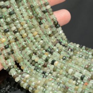 5x3MM Green Rutilated Quartz Gemstone Grade A Micro Faceted Rondelle Beads 15.5 inch Full Strand BULK LOT 1,2,6,12 and 50(80009967-A202)