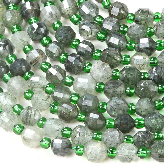 6mm Green Rutilated Quartz Gemstone Grade Aaa Faceted Prism Double Point Cut Loose Beads Bulk Lot 1,2,6,12 And 50 (d111)