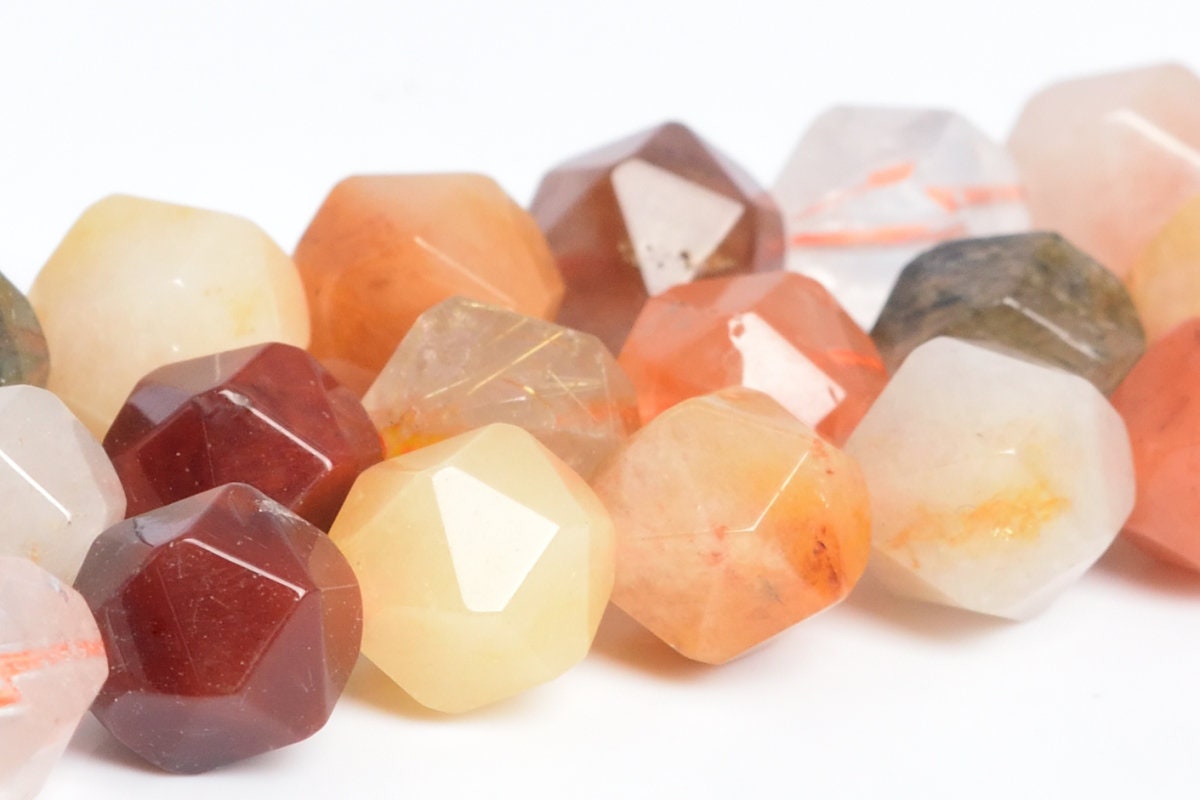 7-8mm Multicolor Rutilated Quartz Beads Star Cut Faceted A Genuine Natural Gemstone Full Strand Beads 15" Bulk Lot Options (107599-1354)
