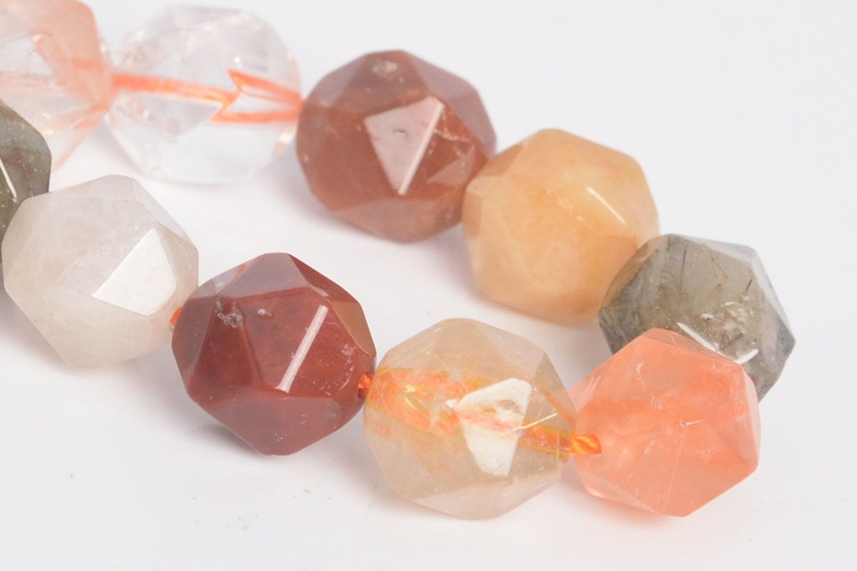7-8mm Multicolor Rutilated Quartz Beads Star Cut Faceted A Genuine Natural Gemstone Half Strand Beads 7.5" Bulk Lot Options (107599h-2455)