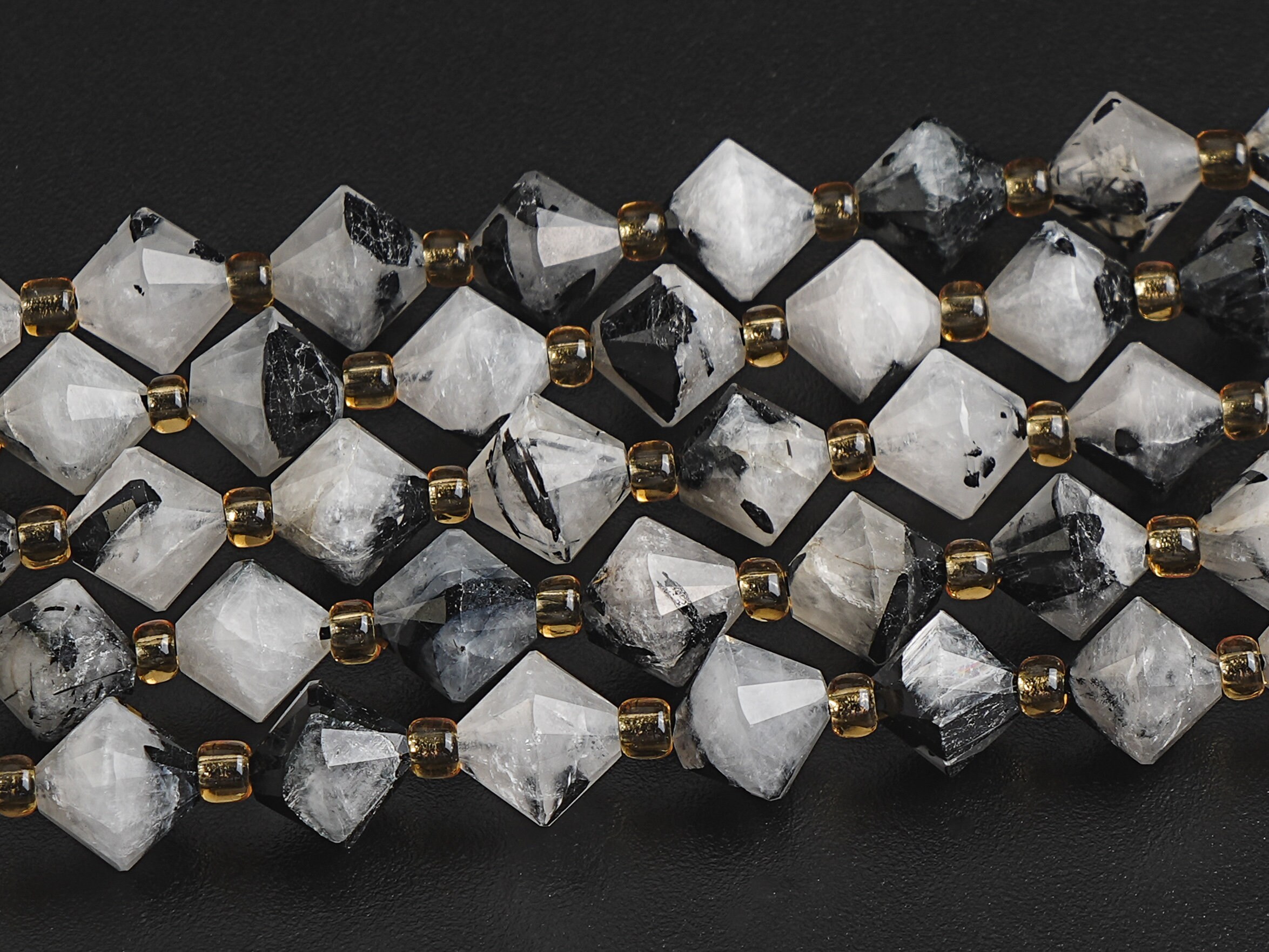 8mm Black White Rutilated Quartz Beads Grade Aa Genuine Natural Gemstone Bicone Faceted Loose Beads 15"/7.5" Bulk Lot Options(126703)