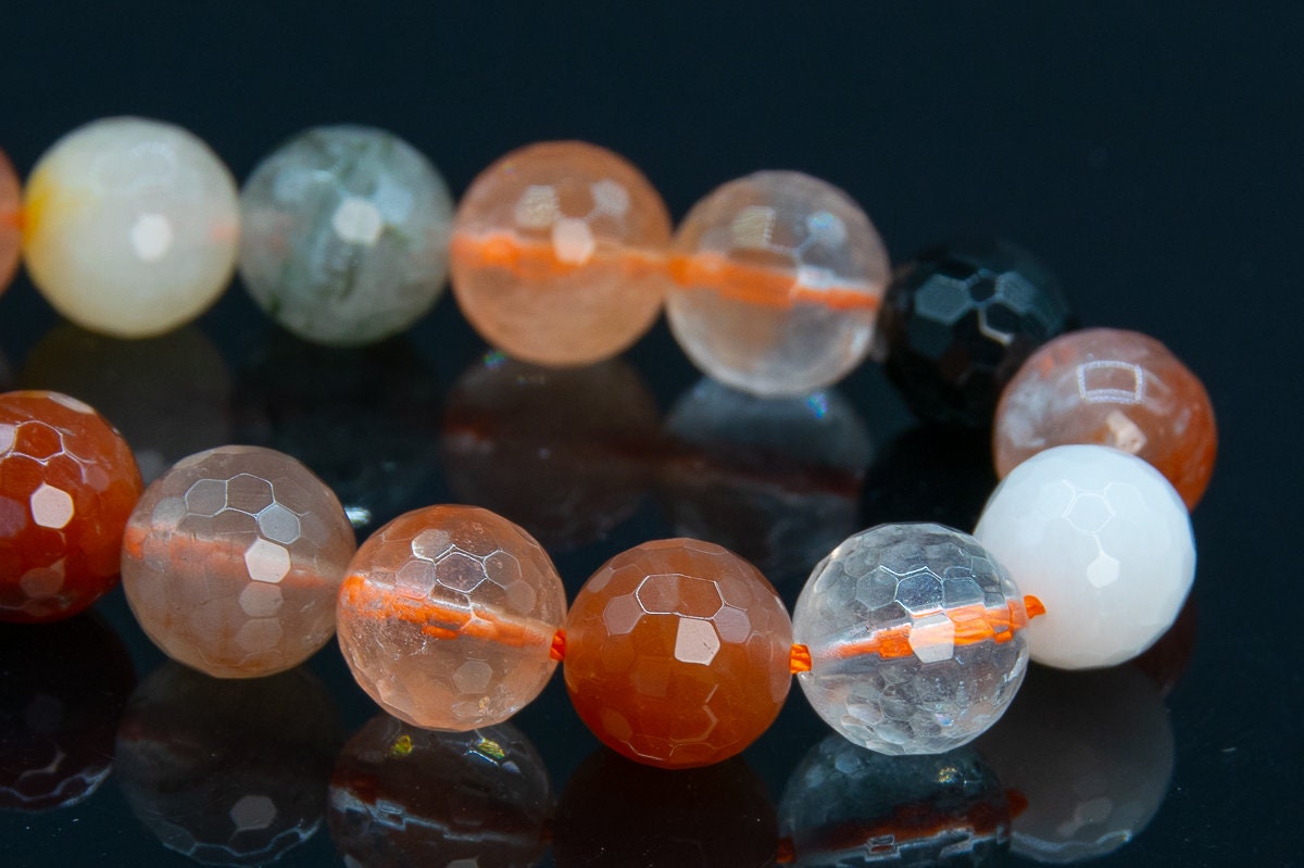 8mm Multicolor Rutilated Quartz Beads A Genuine Natural Gemstone Half Strand Micro Faceted Round Beads 7" Bulk Lot Options (107597h-1374)