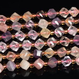 8MM Multicolor Rutilated Quartz Beads Grade AA Gemstone Faceted Cube Loose Beads 15"/7.5" Bulk Lot Options