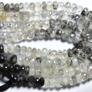 Big Black Rutile Rondelle Beads - 9 inches - Natural Faceted  Black Rutile Quartz  Rondelle Strands - Size is 8.5 -9 mm #1111