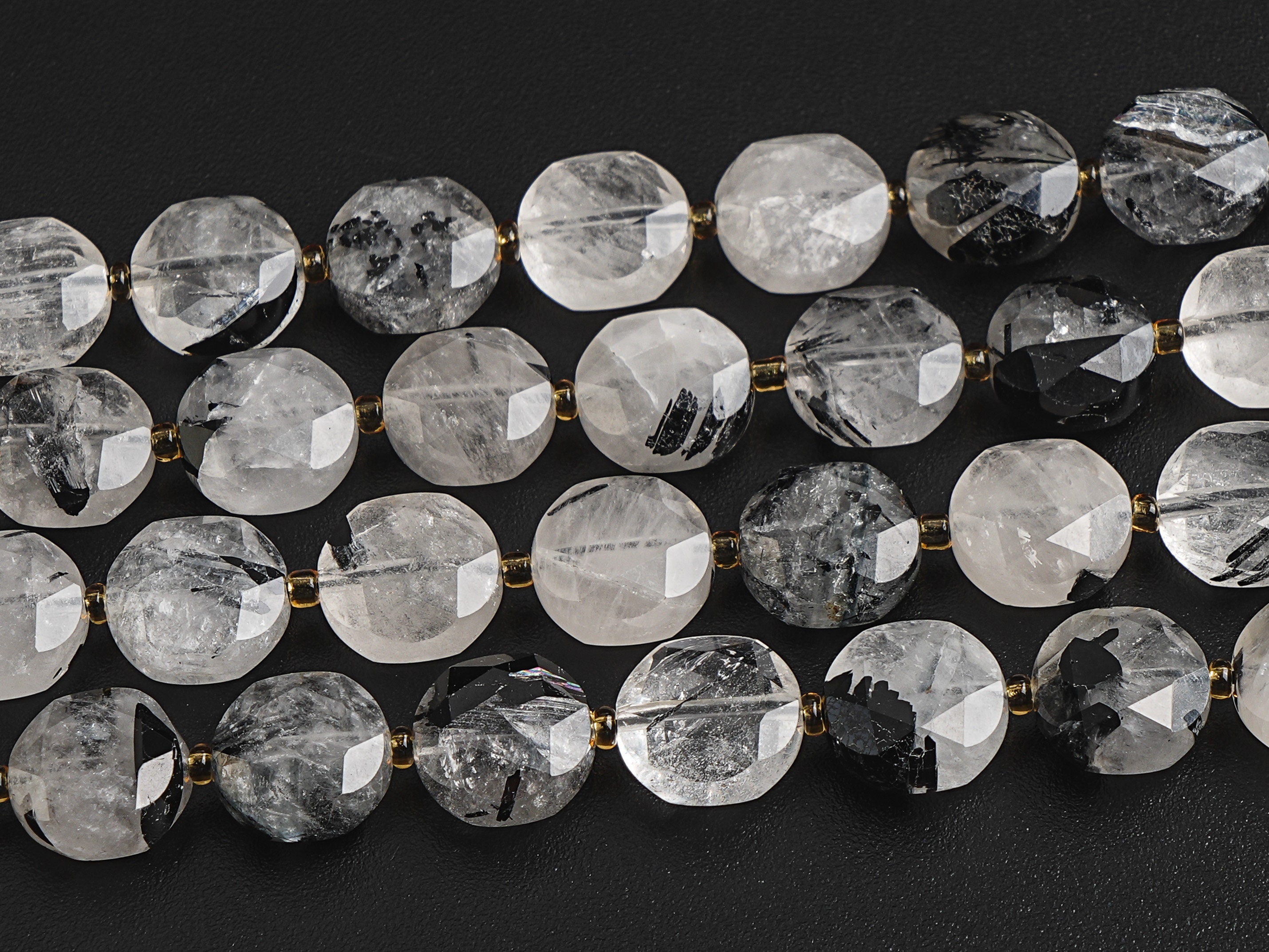 Black White Rutilated Quartz Beads Grade Aa 8mm 10mm Genuine Natural Gemstone Faceted Coin Loose Beads 15"/7.5" Bulk Lot Options