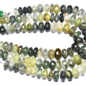 Green Rutile Rondelle Beadas - 7.5 inches - Natural Big Green Rutile Quartz Faceted Rondelle - Size is 8 - 9 mm #604
