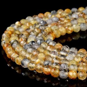 Natural Rutilated Quartz Gemstone Grade AAA 4MM Micro Faceted Round Beads 15 inch Full Strand BULK LOT 1,2,6,12 and 50 (80018203-P95)