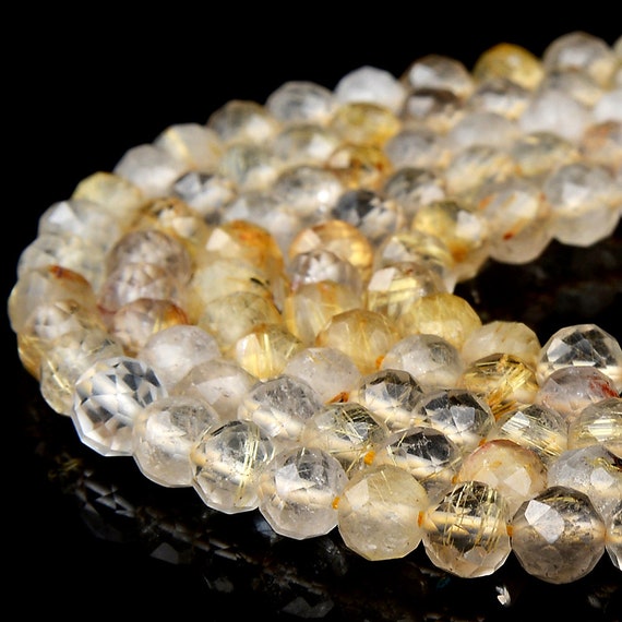 Natural Golden Rutilated Quartz Gemstone Grade Aa 5mm Micro Faceted Round Beads 15 Inch Full Strand Bulk Lot 1,2,6,12 And 50 (80018443-p101)