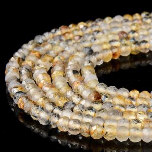 Natural Golden Rutilated Quartz Gemstone Grade AAA Micro Faceted Rondelle 3X2MM Loose Beads BULK LOT 1,2,6,12 and 50 (P91)
