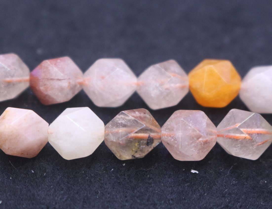 Natural Multicolor Rutile Quartz Round Beads,golden Rutile Quartz Beads,6mm 8mm 10mm Star Cut Faceted Quartz Beads,one Strand 15"