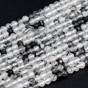 Sale 3mm Black Rutilated Quartz Beads A Genuine Natural Gemstone Full Strand Faceted Round Loose Beads 15.5" Bulk Lot Options (107802-2533)