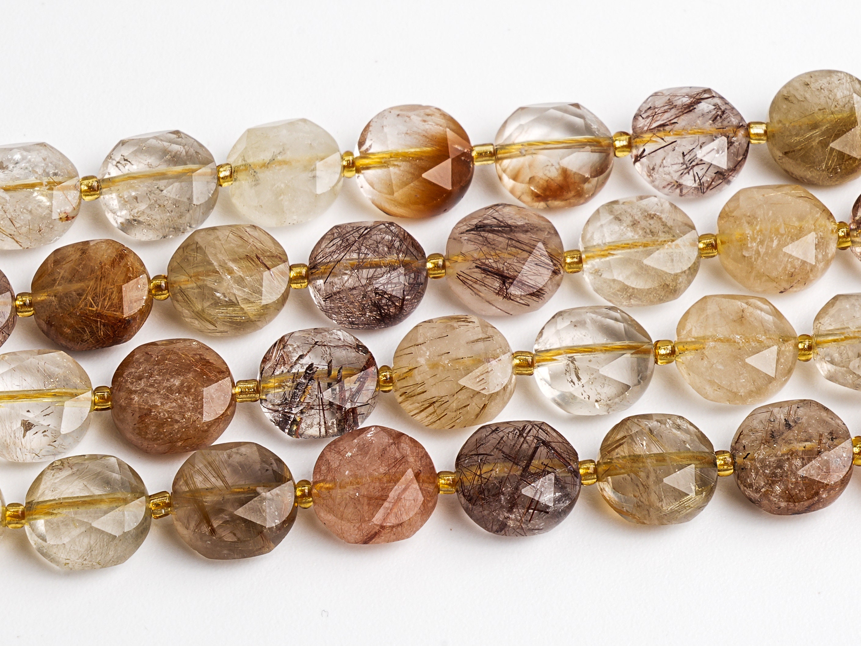 Transparent Brown Rutile Quartz Beads Grade Aa 8mm 10mm Genuine Natural Gemstone Faceted Coin Loose Beads 15"/7.5" Bulk Lot Options