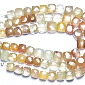 Multi Rutile Quartz Cube Beads - 8 inches - Natural Beautiful Rutile Quartz Faceted Box Cube - Size is 7.5 - 9.5 mm #473