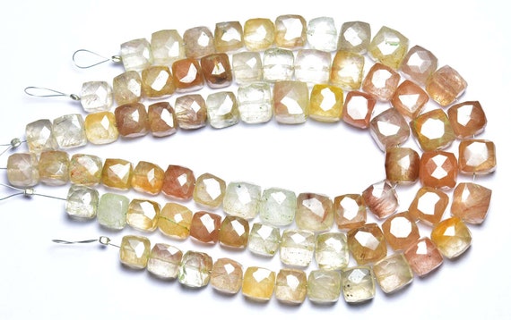 Multi Rutile Quartz Cube Beads - 8 Inches - Natural Beautiful Rutile Quartz Faceted Box Cube - Size Is 7.5 - 9.5 Mm #473