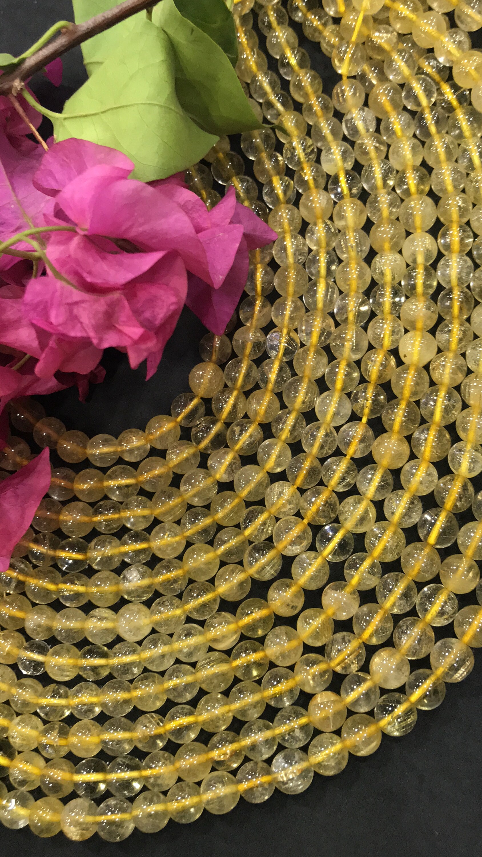 Golden Rutile Smooth Round Gemstone Beads | 7.5-8.5mm Aaa Quality Strand