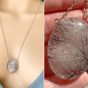 Big Rutilated Quartz Necklace, Rutile Quartz Crystal Necklace, Black Tourminated Quartz, Goddess Gemstone Necklace, Gift For Her Exact Stone Big Rutilated Quartz Necklace, Rutile Quartz Crystal Necklace, Black Tourminated Quartz, Goddess Gemstone Necklace, Gift For Her Exact Stone
