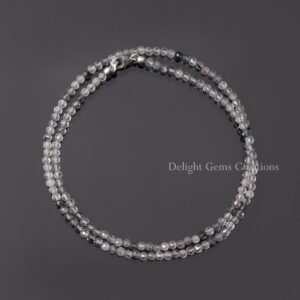 Black Rutilated Quartz Necklace, 3mm Faceted Gemstone, 18 Inches Black Rutilated Quartz Necklace, 3mm Faceted Gemstone, 18 Inches