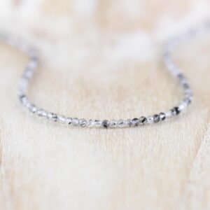 Black Rutilated Quartz Necklace In Sterling Silver, Gold Or Rose Gold Filled, Delicate 2.2mm Faceted Gemstone Choker, Long Layering Necklace Black Rutilated Quartz Necklace In Sterling Silver, Gold Or Rose Gold Filled, Delicate 2.2mm Faceted Gemstone Choker, Long Layering Necklace