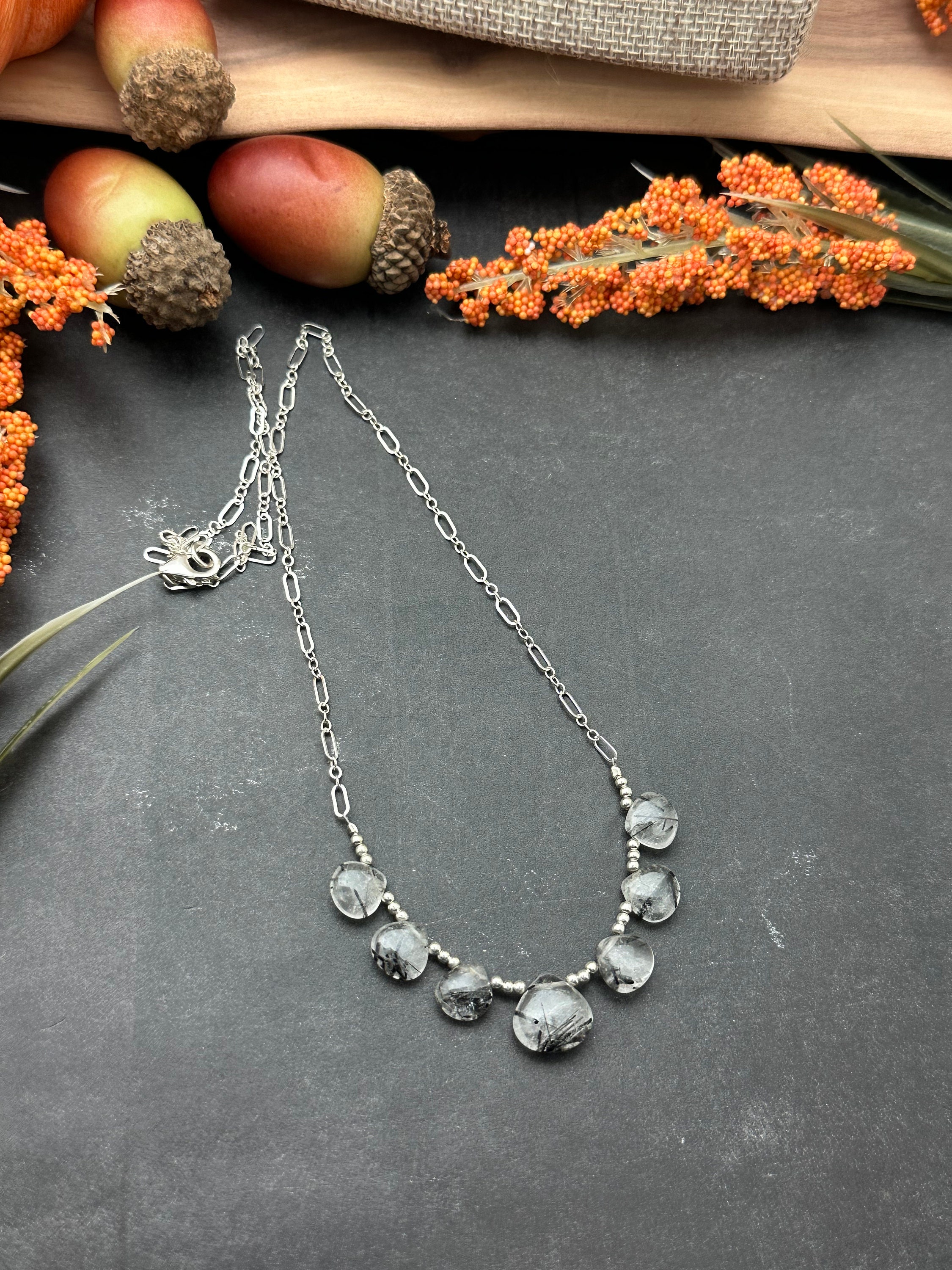 Black Rutilated Quartz Multi Stone Necklace Black Rutilated Quartz Multi Stone Necklace