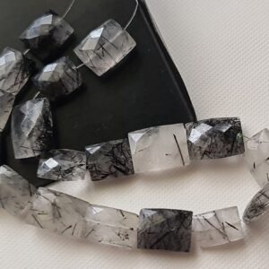 Black Rutile Quartz Beads, Rutilated Quartz Faceted Chewing Gum Cut Beads, Rutile Necklace, 9-14mm, 8 Inch Strand, 18 Pieces - Pdg355 Black Rutile Quartz Beads, Rutilated Quartz Faceted Chewing Gum Cut Beads, Rutile Necklace, 9-14mm, 8 Inch Strand, 18 Pieces - Pdg355