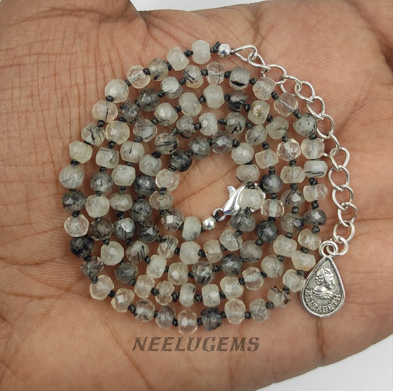 Black Rutile Necklace Hand Knotted Rutilated Quartz Beads, Natural Stone Strand Brass Clasp, Black Gemstone Jewelry, Boho Choker Gift Her Black Rutile Necklace Hand Knotted Rutilated Quartz Beads, Natural Stone Strand Brass Clasp, Black Gemstone Jewelry, Boho Choker Gift Her