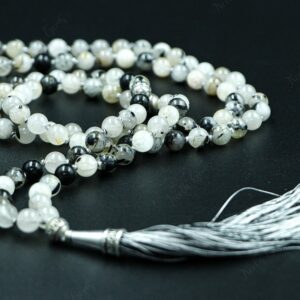 Black Rutile Quartz Mala Necklace 108 Beads Hand Knotted - Rutilated Quartz Prayer Beads - Protection & Clarity Crystal Zen Meditation Gift Black Rutile Quartz Mala Necklace 108 Beads Hand Knotted - Rutilated Quartz Prayer Beads - Protection & Clarity Crystal Zen Meditation Gift