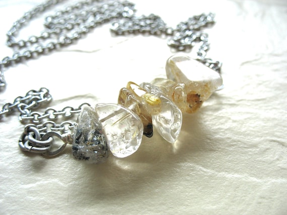 Rutilated Quartz Crystal Gemstone Necklace Jewelry Handmade In Usa