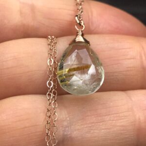 Dainty Rutilated Quartz Necklace: Teardrop Gemstone, 14k Gold Fill Dainty Rutilated Quartz Necklace: Teardrop Gemstone, 14k Gold Fill