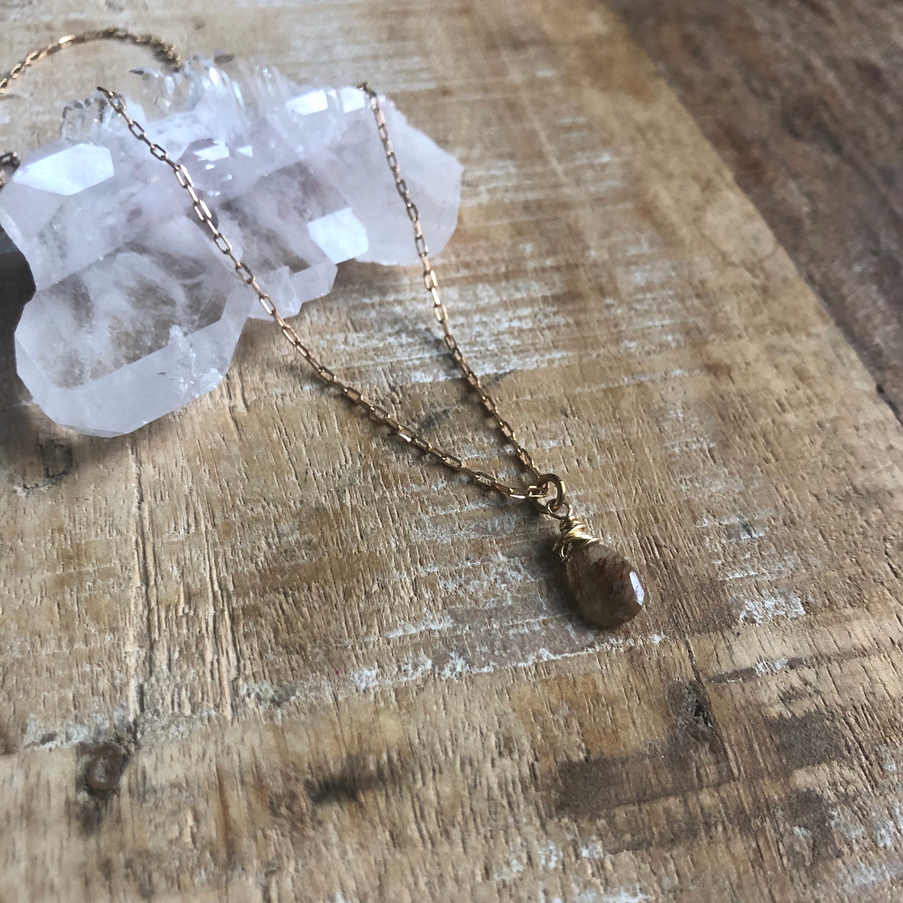 Faceted Rutilated Quartz And Brass Layering Necklace