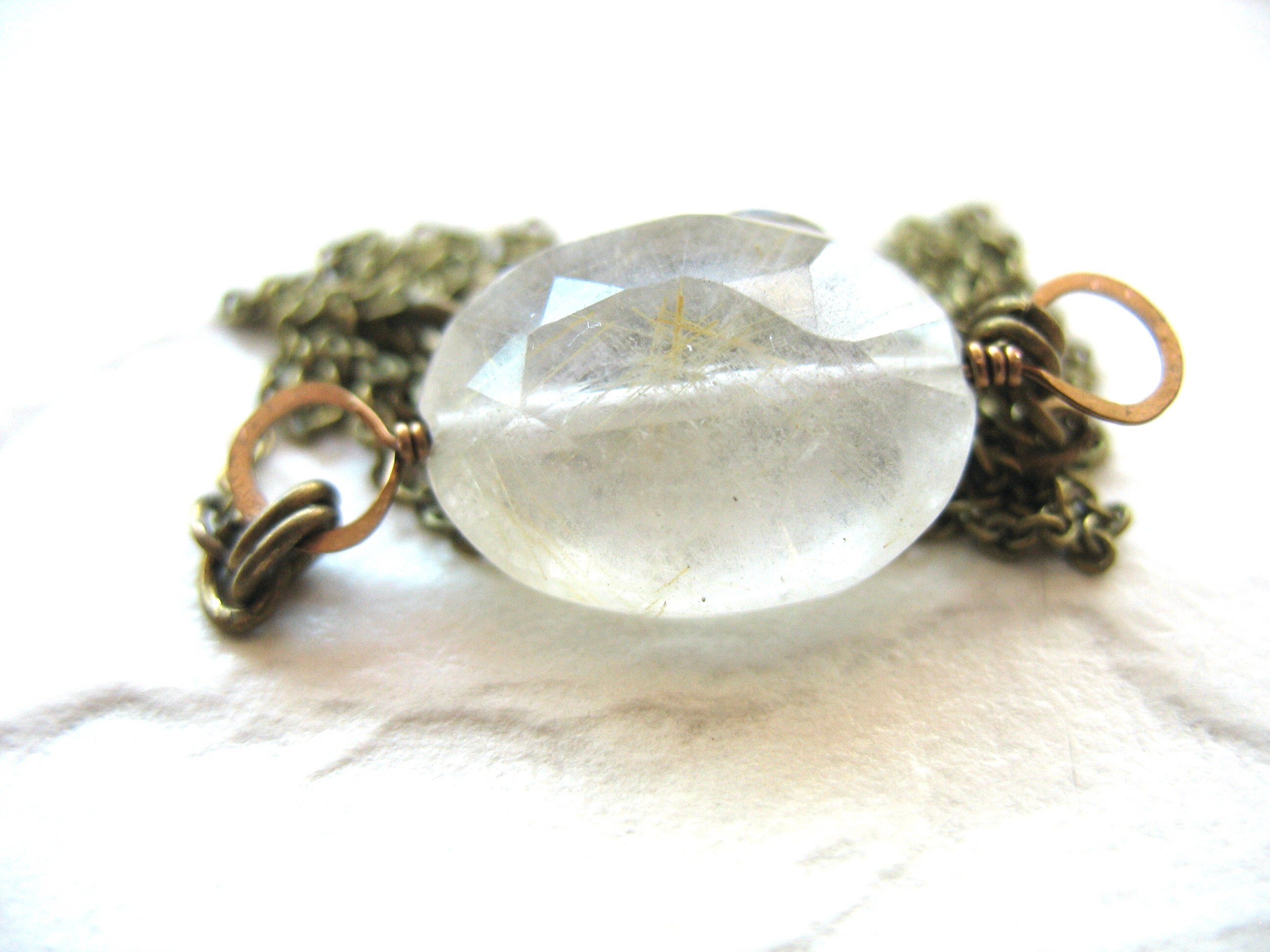 Rutilated Quartz Gemstone Necklace Jewelry Handmade In Usa