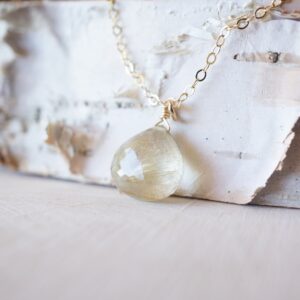 Gold Rutilated Quartz, Heart Briolette Necklace Gold Rutilated Quartz, Heart Briolette Necklace