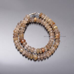 Golden Rutilated Quartz Necklace, 10mm Faceted Rondelle Beads, Sterling Silver Clasp, High Quality Rutile Necklace, Unisex, Gift Golden Rutilated Quartz Necklace, 10mm Faceted Rondelle Beads, Sterling Silver Clasp, High Quality Rutile Necklace, Unisex, Gift