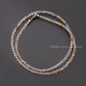 Golden Rutilated Quartz Beaded Necklace,3.5mm Golden Rutile Micro Faceted Round Bead Necklace, Quartz Jewelry, Minimalist necklace, Gift Her Golden Rutilated Quartz Beaded Necklace,3.5mm Golden Rutile Micro Faceted Round Bead Necklace, Quartz Jewelry, Minimalist necklace, Gift Her