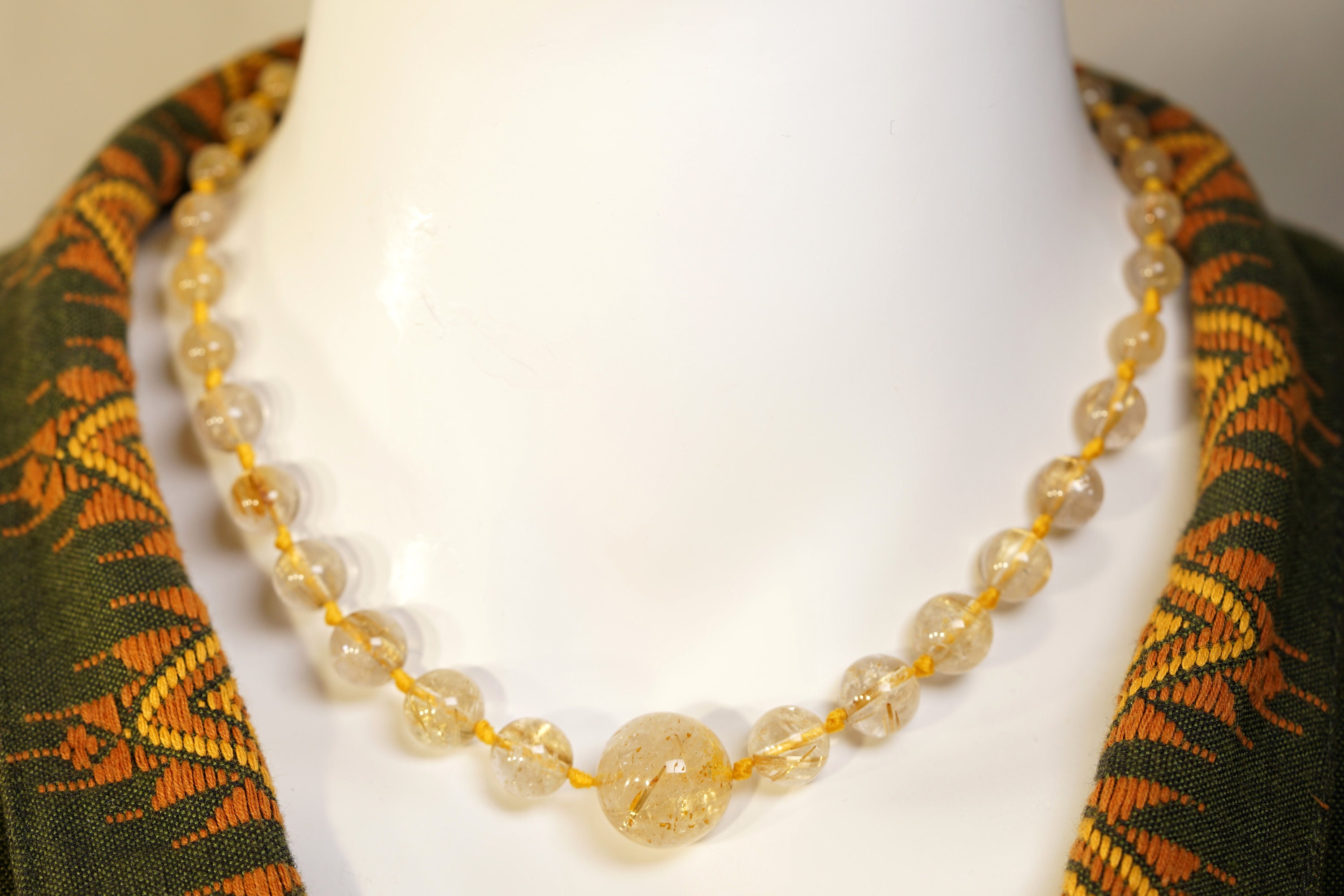Golden Rutilated Quartz Choker • Golden Rutilated Quartz Necklace • Knotted Choker Necklace • Gift For Her • Angel Hair Quartz • 4252