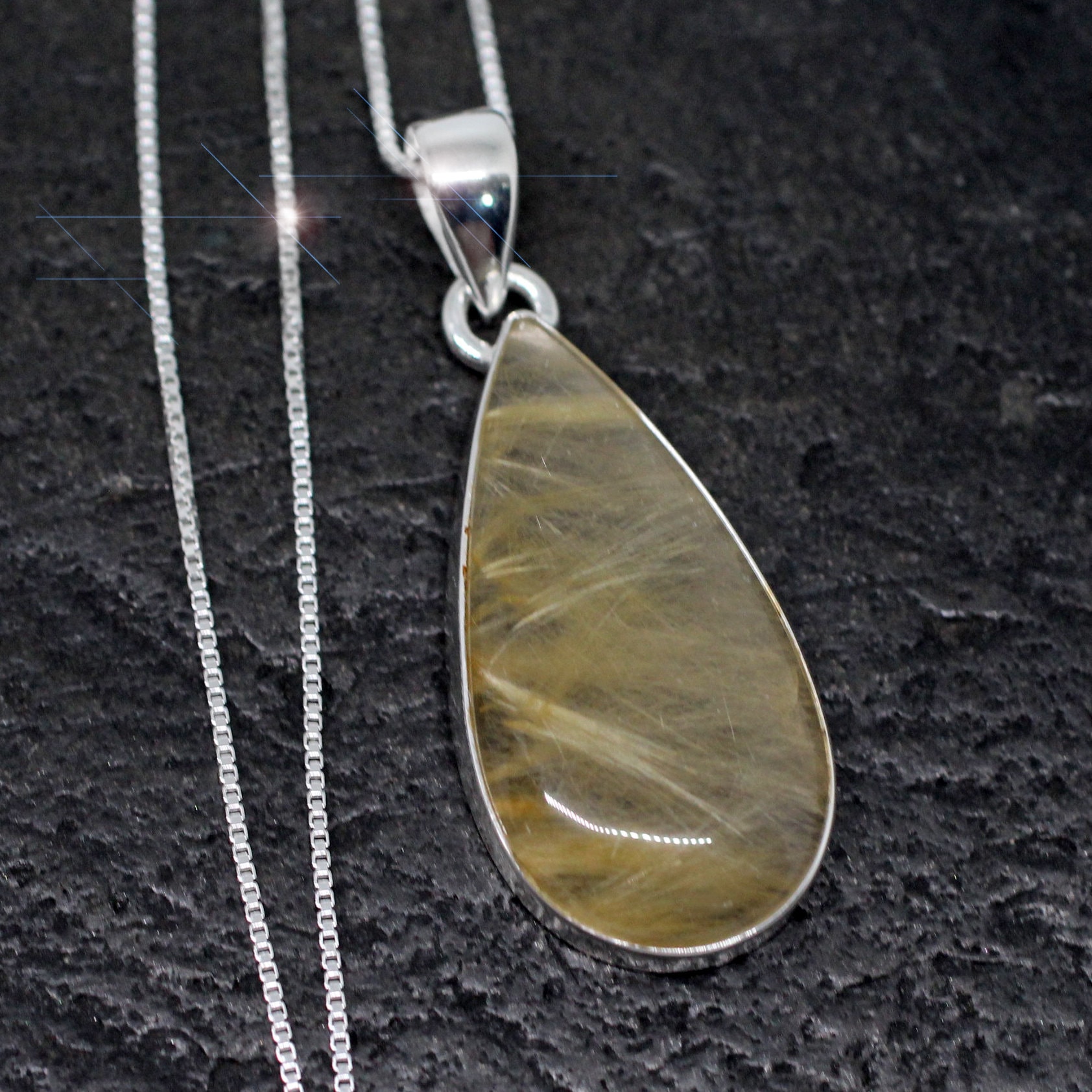 Golden Needles - Gorgeous Rutilated Quartz Sterling Silver Necklace