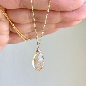 Golden Rutilated Necklace, Rutile Quartz Pointy Teardrop Layering Necklace on Satellite Chain in Gold or Silver, Dainty Neutral Gift for her Golden Rutilated Necklace, Rutile Quartz Pointy Teardrop Layering Necklace on Satellite Chain in Gold or Silver, Dainty Neutral Gift for her