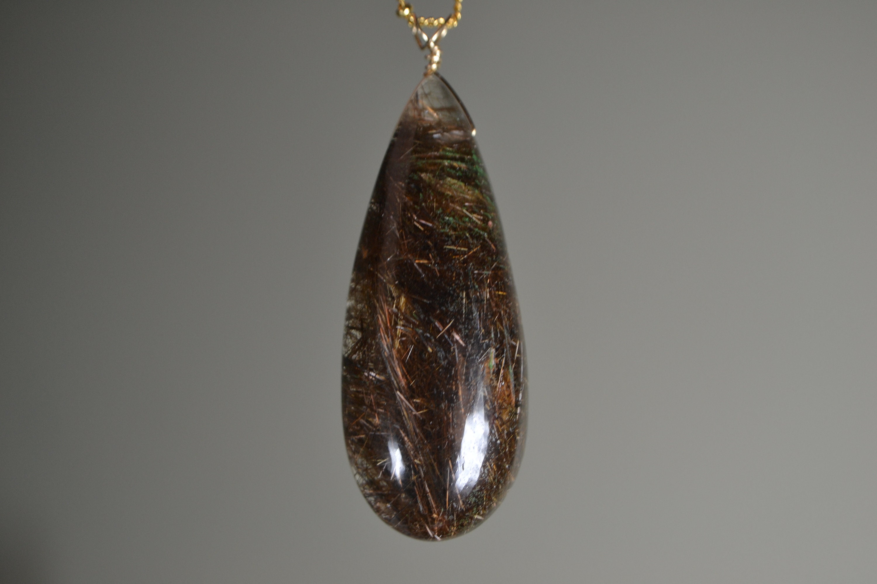 Golden Rutile Quartz Crystal Statement Necklace In 14k Gold, Sterling Silver // Healing Crystal Jewelry // Large Quartz Statement Necklace