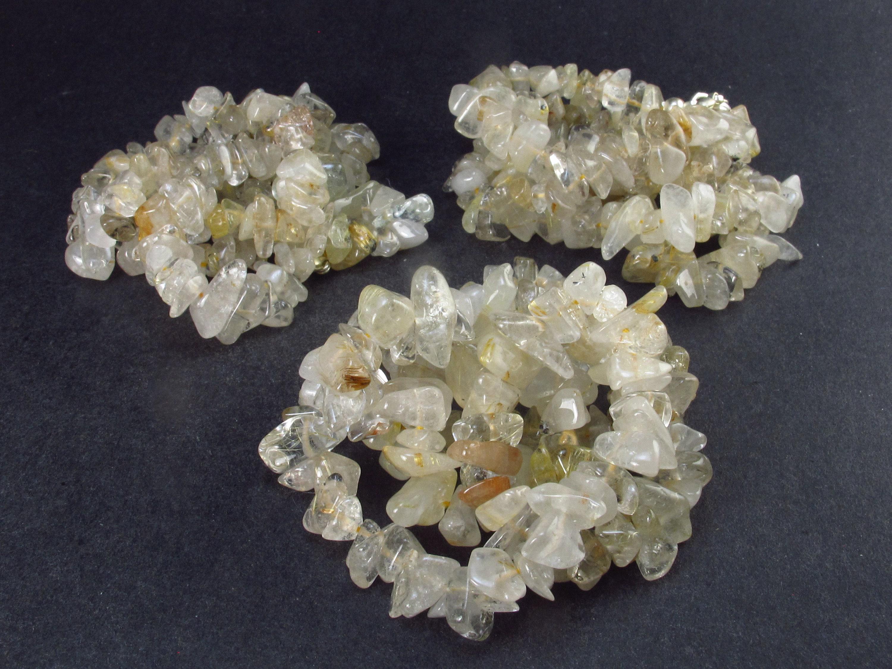 Lot Of 3 Rutilated Quartz Tumbled Beads Necklaces - 18.5" Each