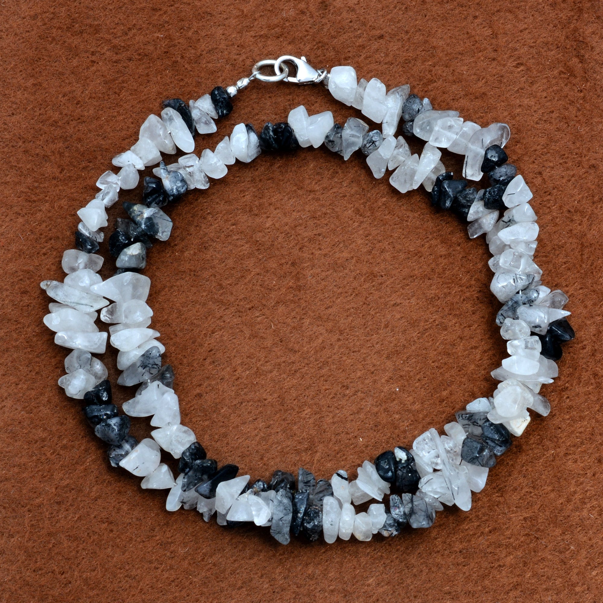 Natural Black Rutile Raw Chips Necklace - Rutilated Quartz Nuggets - 5-7mm Beads - Sterling Silver Clasp - Gift For Her